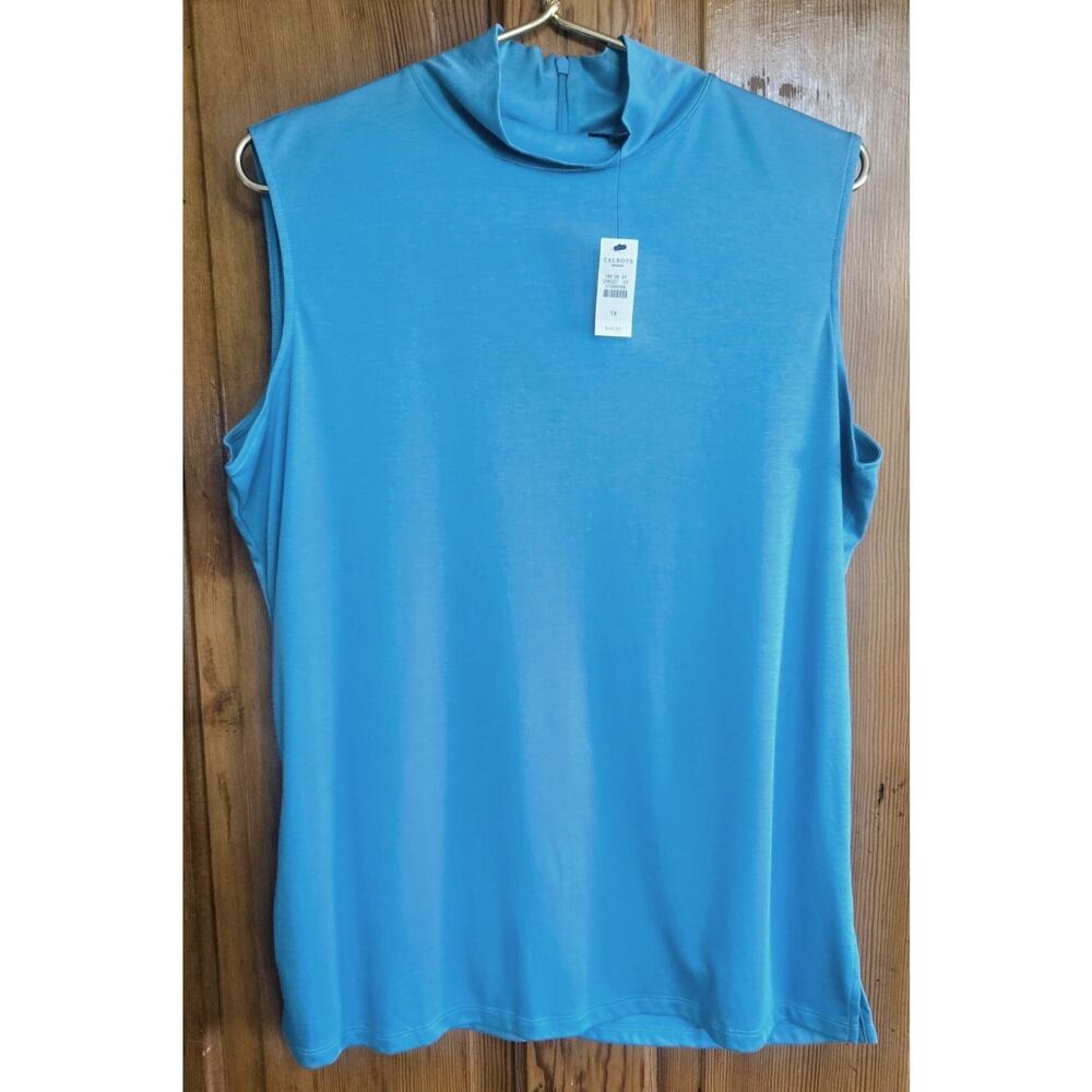 Talbots Women Sleeveless Casual Top Cowl Neck Shirt Soft Turquoise Plus 1X New - Picture 1 of 6